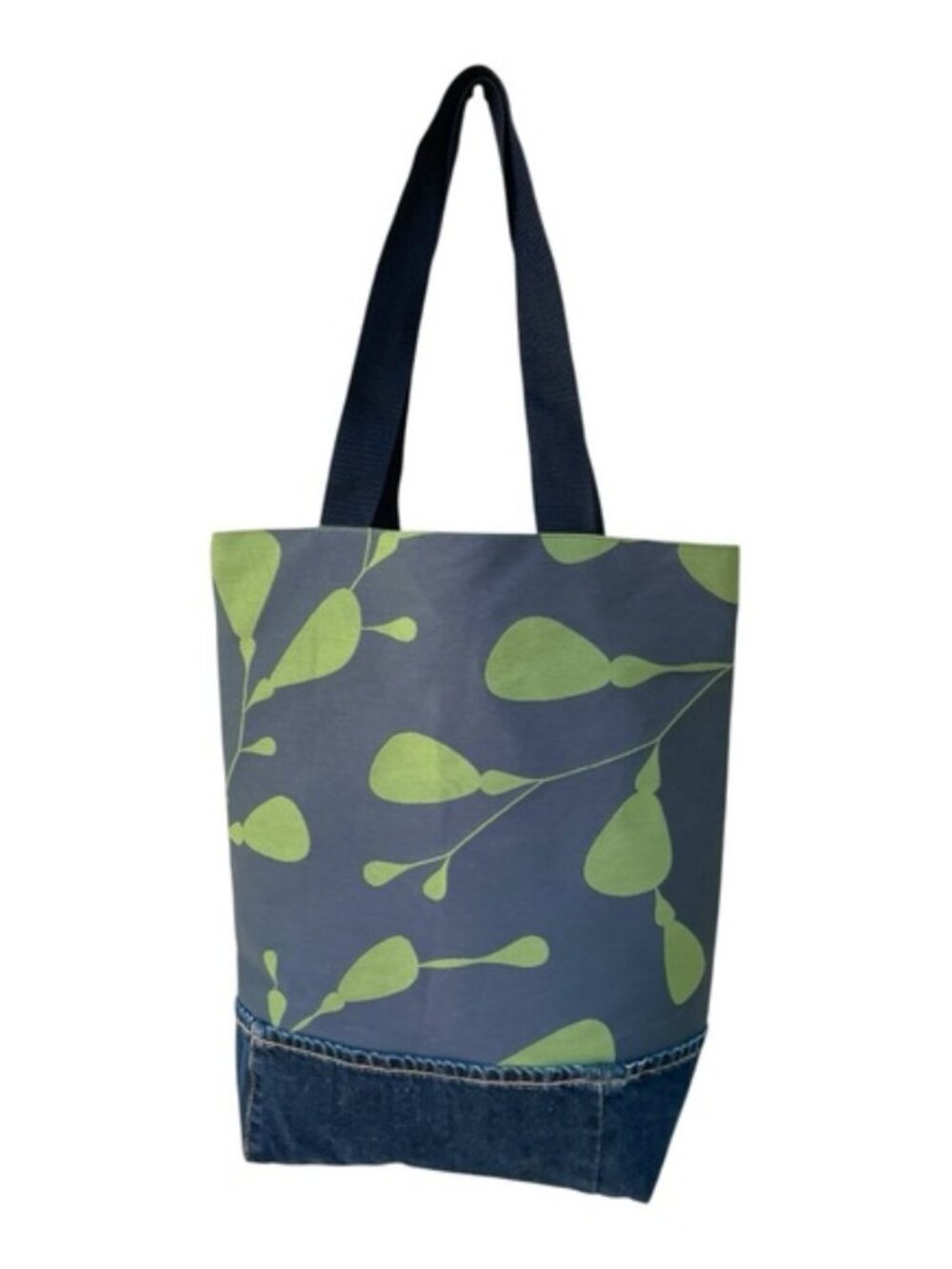 Handmade Reclaimed Denim & Leaf Print Tote Bag | Silk Road Debra Valencia